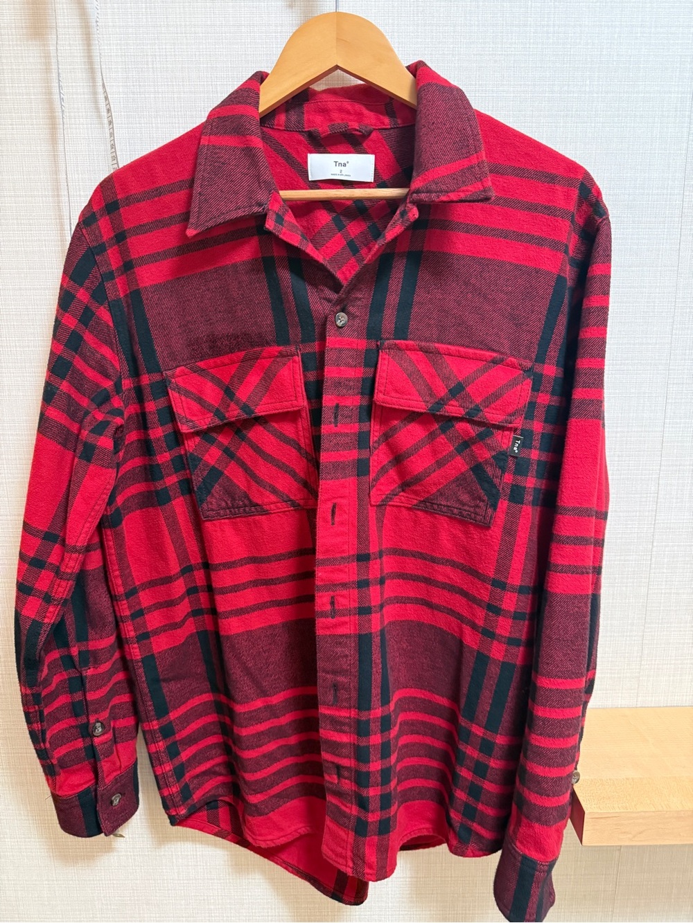 Aritzia TNA Organic Cotton Plaid Shacket Oversized Button Front Size 2 L/XL